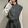 Cardigan Tricotado Elegante Solto com Colete Sem Manga Avenem Stacked Vest para Mulheres no Outono e Inverno
