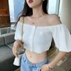 Camiseta curta de cintura alta e manga curta estilo coreano, estilo francês, vazando umbigo, sexy, gola clavícula exposta, para mulheres