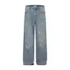 Jeans Desgastados Lavados Deshilachados Estilo Retro Americano para Hombre, Pantalones Largos de Pierna Ancha Versátiles Estilo Perezoso Ins, Modernos