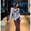 Vestido tipo camisola de encaje patchwork, estilo chica hot puramente seductor, vestido largo entallado a la cintura para adelgazar, conjunto de dos piezas para mujer con mangas largas para protección solar