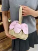 Bolso de Mano Tejido de Paja Estilo Suave con Diseño de Lunares Rosas, Versátil para Vacaciones y Viajes, Bolso Portátil para Niñas, Bolso Tejido para Mujeres