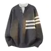 -1193 Venta Caliente Transfronteriza Marca de Moda Suéter de Punto Raya Falsa Dos Piezas. Negro Gris Marrón Gris Oscuro En Stock