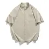 Camisa de Manga Curta com Gola Alta Estilo Novo Verão 2026 para Homens, Jaqueta Camisa Solta de Manga Três Quartos, Camiseta Tendência Retrô Japonesa