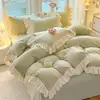Otoño e Invierno Clase A Estilo Princesa Versión Coreana Estilo Encaje Terciopelo Tallado Terciopelo de Leche Juego de Cuatro Piezas Ropa de Cama Cálida Engrosada 4