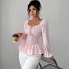 Camisa de Diseño Estilo Francés Ruiqiu Comercio Exterior Transfronterizo de Amazon Otoño 2026 Nuevo Top de Manga Larga con Cuello en U y Corbata