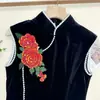 Patch de Tecido Bordado com Lantejoulas de Flor Vermelha Resistente para Inverno Estilo Étnico Flor Estéreo Multicamadas Decoração para Camisa de Vestido