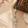Lindo Colgante Llavero Conejo Corredor Brocado Canción Colgante para Bolso Hecho a Mano Estilo Chino Adorno de Conejo de Jade Regalo de Vacaciones