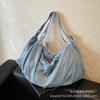 Bolso de mezclilla de gran capacidad, moderno, versátil, retro, para ir al trabajo, tipo tote, multiusos, para llevar bajo el brazo, estilo casual, de hombro o cruzado.