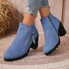 2026 Nuevas Botas de Tobillo con Cremallera Transfronteriza y Tacón Grueso Moda Estampado de Leopardo Color Talla Grande Zapatos para Mujer Botas Retro de Punta para Mujer