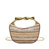 Bolso de Tejido de Alta Gama para Mujer, Moda de Nicho, Bolso Portátil Tipo Almohada de Color Contrastante, Bolso Cruzado con Cadena de Rayas Coloridas Atmosféricas