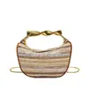 Bolsa Tejida de Rayas Arcoíris de Alto Valor para Niñas Verano 2026 Bolso Cruzado Bolso Tejido de Paja Estilo Vacaciones para Mujer