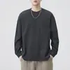 Camiseta de manga larga de color liso y peso pesado para hombre, nuevo estilo primavera y otoño, algodón puro, corte holgado, cuello redondo, talla grande, prenda interior