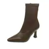 Botas Simples Individuales Nuevas 2023 Punta Fina Tacón de Aguja Tacones Altos Botas Martin Botines Cortos Botas Ajustadas para Mujer Caña Media Otoño Elástico