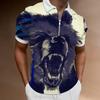 Polo con cremallera y estampado 3D de comercio exterior transfronterizo para hombre, camiseta informal de manga corta holgada con solapa y estampado de animales de talla grande