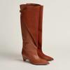 Botas altas hasta la rodilla con tacón grueso, punta puntiaguda y colores a juego, para exportación europea y americana, con mangas, de pasarela, de talla grande, con mangas y chimenea, para mujer.