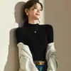 Suéter de Punto para Mujer con Cuello Alto Medio Estilo Minimalista de Lujo Ligero para Otoño e Invierno, Top Básico Ajustado para Superponer