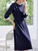 Vestido Nuevo Estilo Primavera 2026 con Cuello Redondo, Puños Rayados, Lazo para Cintura, Estilo Ol Elegante, Vestido Largo Adelgazante para Mujer