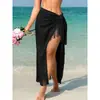 Delantal de Playa Europeo Color Sólido Borlas Cortas Una Pieza Simple Sexy Transparente Vestido Cover-up para Vacaciones en la Costa