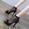 Sandálias Femininas de Salto Alto 2026 Verão Novo Estilo Sexy Tela Vazada Plataforma Peep-Toe Salto Alto Salto Agulha Sandálias