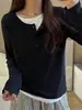 Ropa para mujer de talla grande, que realza los hombros, top tipo dos piezas falso, nueva colección de otoño, capa interior adelgazante de manga larga, camiseta básica de punto, camiseta