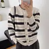 Chaqueta Cardigan de Punto Rayado Botonada Juvenil para Mujer 2026 Nuevo Primavera Otoño Suéter Holgado de Mujer Otoño Invierno