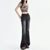 Jeans Acampanados Sueltos Negros y Grises para Mujer, Nuevo Estilo de Verano, Levanta Glúteos Estilo Americano, Adelgazantes, Retro de Cintura Alta, Pantalones de Campana de Largo Completo