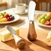 Prensa de barro creativa transfronteriza acero inoxidable 430 vertical mango de madera para el hogar cuchillo para mantequilla cuchillo para mantequilla cuchillo para queso juego