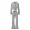 Novo Estilo 2026 Roupa Relaxada Preguiçosa para Mulheres, Top Cardigan com Capuz Sexy de Corrente com Strass para Marcar a Cintura com Calças Casuais Ligeiramente Flare