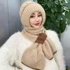 Gorro de invierno para mujer, para madres de mediana edad y mayores, con forro polar, de lana de punto gruesa, bufanda, cálido, integrado, resistente al viento y a la nieve, de algodón.