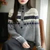Cardigan de lapela Fair Isle vintage com céu estrelado e design jacquard requintado, casaco de temperamento artístico, item versátil para outono e inverno