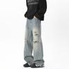 Jeans Rasgado Vibe de Rua Masculino Primavera e Verão High Street Tendência Estilo Americano Duffy Bonito Calça Reta Solta