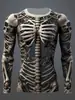 Camiseta de manga larga de moda para hombre, corte ajustado, poliéster casual, cuello redondo, estampado geométrico, lavable a máquina