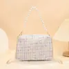 Nova Bolsa de Mão Pequena Estilo Chanel com Pérolas para Mulheres, Bolsa de Ombro Fashionável e Fofa de Algodão e Linho, Bolsa Transversal para Saídas Diárias