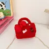 Bolso Pequeño de Hombro para Niños de Nuevo Estilo, Bolso de Mano de Peluche con Lazo para Niñas, Bolso de Cadena de Princesa Lindo Festivo y de Moda para el Año Nuevo
