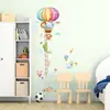 Adesivo de parede de balão de ar quente de desenho animado com escala de altura de animais, adesivo de parede autoadesivo para medir a altura de um bebê, arte de parede decorativa para a sala de estar ou hall de entrada