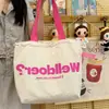 Bolso de lona de estilo coreano con diseño de dopamina para niñas, bolso tote de gran capacidad con cordón, bolso de hombro ligero para el día a día