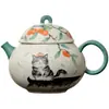 Mo Ji Piedra de Fuego Rojo Naranja Catalán Suerte Gato Serie Uso Doméstico Gongfu Juego de Té Tapa de Tetera Tazón Posavasos Taza de Cata Taza de Té Colección