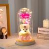Cubierta de Vidrio Péndulo de Simulación Rosa Regalo del Día de las Madres Flor de Pan de Oro Oso de Espuma Luces Decoraciones Luminosas Adornos Creativos