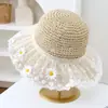 Nuevo Sombrero de Paja de Verano con Flor de Encaje, Sombrero Casual para Mujer, Sombrero Cubo, Sombrero de Playa, Sombrero de Protección Solar