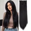 Extensões de Cabelo Longo Reto para Comércio Exterior Transfronteiriço Conjunto de Sete Peças com 16 Presilhas para Aumentar o Volume do Cabelo Peças de Peruca Naturais Extensões de Cabelo de Fibra Química