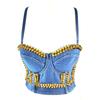 Sexy tubo top denim ouro bala decorativa espartilho europeu e americano moda underwear estilo exterior sling para as mulheres