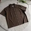 Camisa Masculina de Manga Curta em Mistura de Acetato de Verão Gola Cubana Cor Sólida Solta Casual Versátil Camisa de Meia Manga T Curto Branco