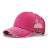 Gorra de red de algodón para lavar al por mayor transfronteriza para mujer, gorra de verano de placa ligera envejecida, gorra de béisbol con agujeros para protección solar al aire libre para hombre
