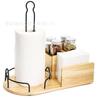 Mesa de Comedor de Madera Portarrollos de Papel Toalla Dispositivo de Almacenamiento de Papel Bandeja para Botellas de Condimentos Dispensador Vertical de Rollos de Papel Portarrollos de Papel Toalla de Madera Maciza