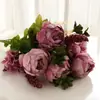 Buquê de Flores Artificiais de Peônia com Núcleo Envolto Estilo Europeu de 13 Cabeças para Decoração de Cena, Flores de Peônia de Alta Qualidade para Uso em Casamento