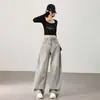 Tiro real jeans vintage azules de pierna ancha para mujer 2026 principios de otoño de cintura alta holgados estilo perezoso pierna recta pantalones hasta el suelo