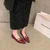 Zapatos de Mujer de Punta Baja con Tacón Bajo 2026 Primavera y Otoño Nuevo Estilo Francés Zapatos Mary Jane con Tira Cruzada Zapatos Planos de Piel