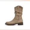 Botas vaqueras occidentales Martin para mujer 2026 Nuevo estilo Otoño/Invierno Versátiles Suela gruesa Con terciopelo engrosado Aumentan altura Botas cortas a media pantorrilla