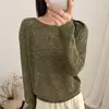 Suéter tejido de punto de color liso con diseño de lentejuelas de estilo casual, jersey ajustado, top casual de manga larga para mujer, otoño 2026