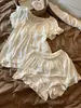 Pijama de Modal para Verano con Sujetador Incorporado para Mujer 2026 Nuevo Estilo Coreano Dulce Juvenil Conjunto de Pijama de Manga Corta Ropa de Casa
